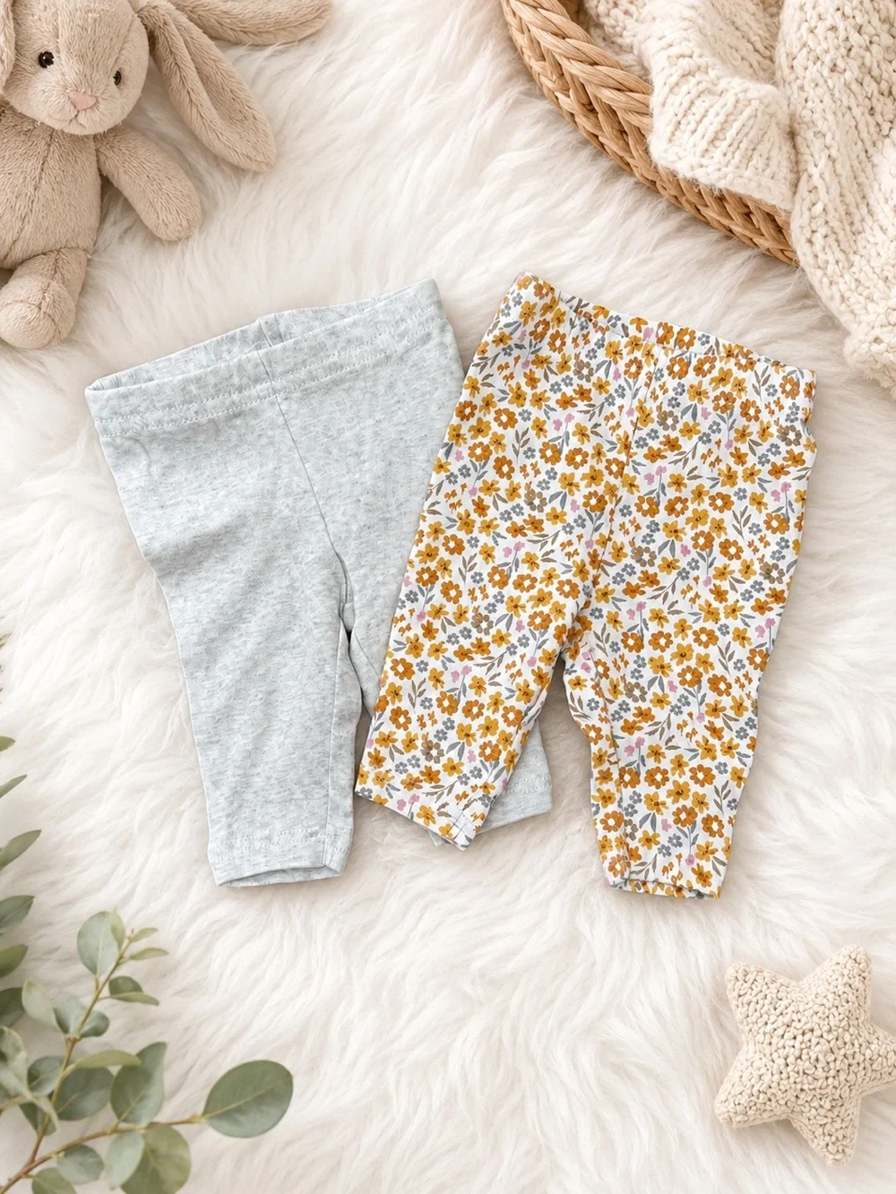 Carter’s Child of Mine Newborn Baby Girl Leggings 2 Pack Floral Gray